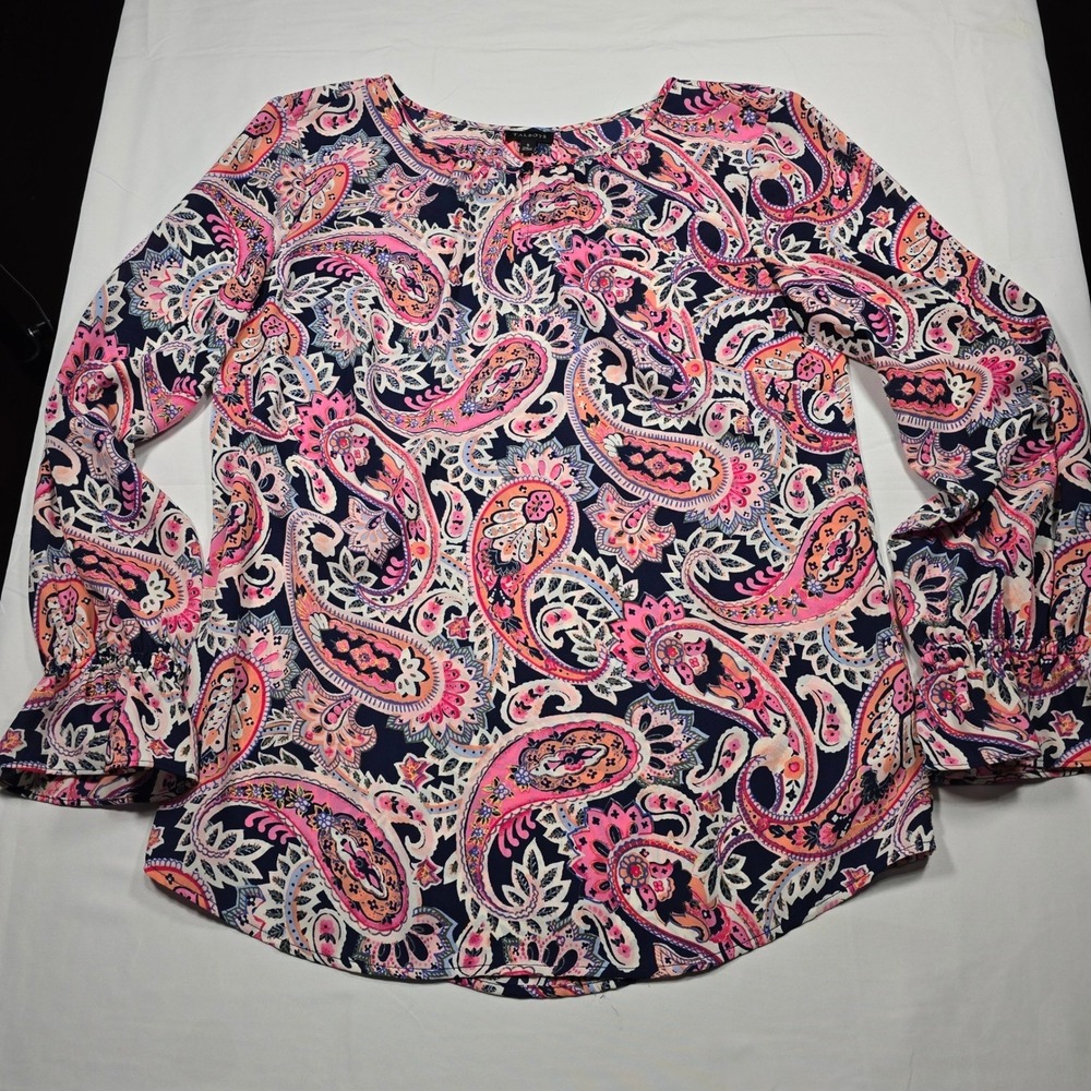 Talbots Boho Paisley Smocked Bell Sleeve Blouse Women's Small